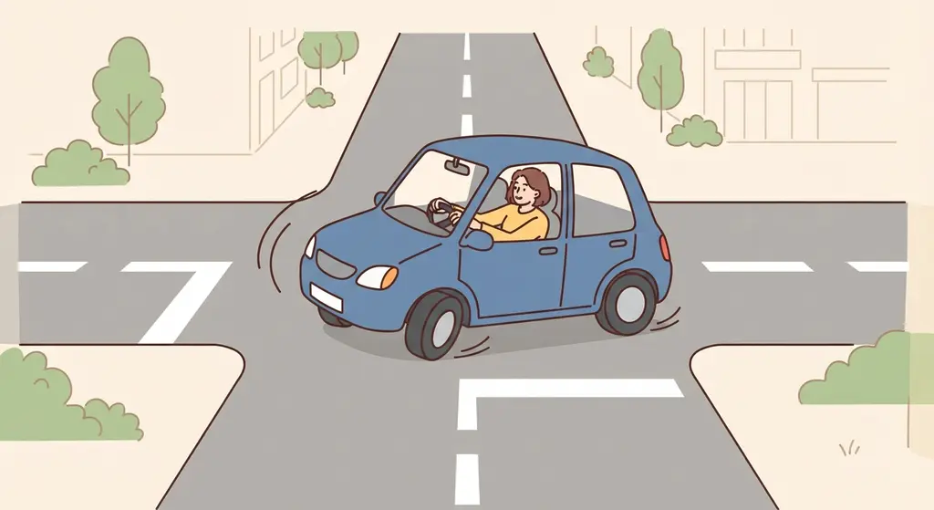 Ilustración de un coche girando a la izquierda en un cruce